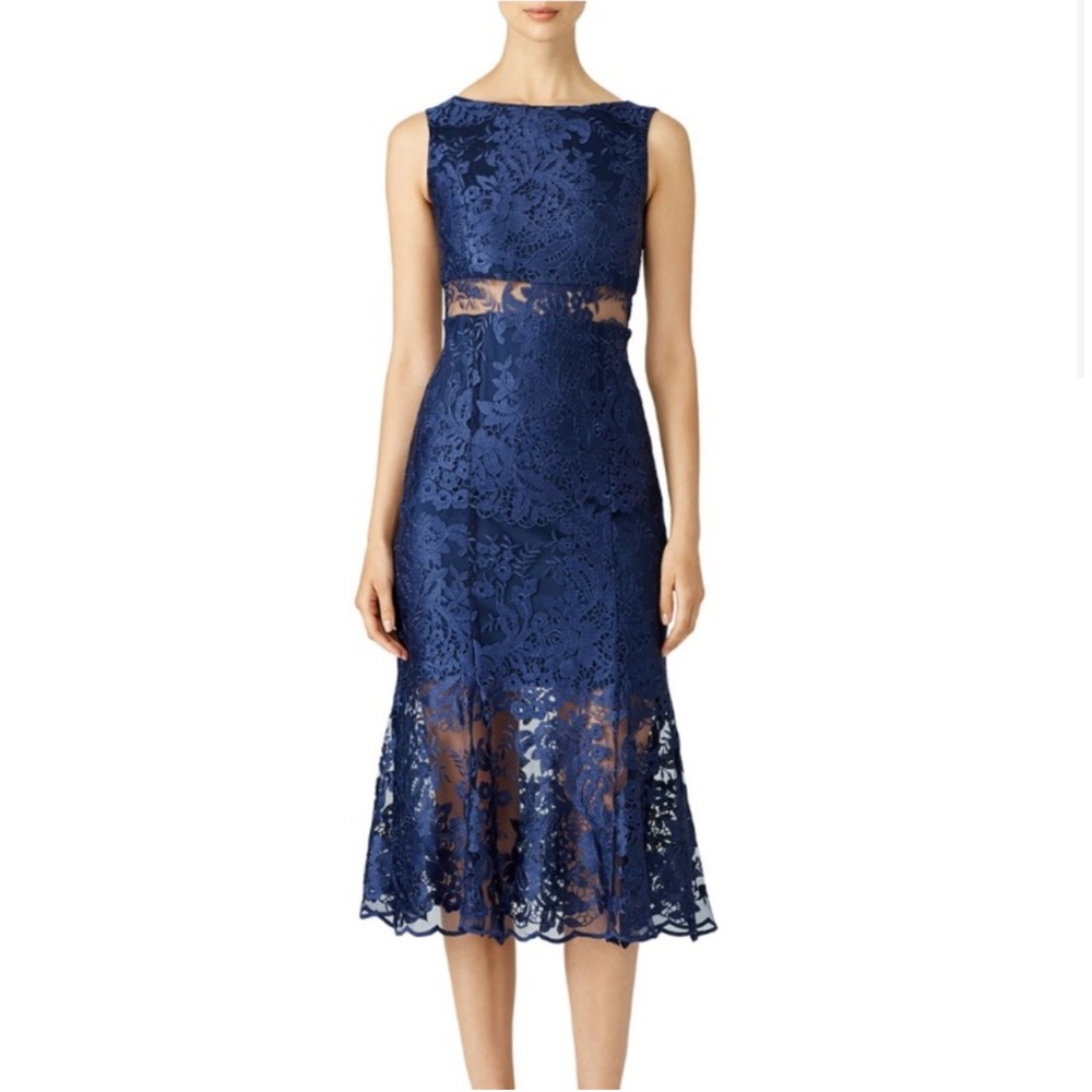 Erin Erin featherstone midi navy blue lace evening cocktail dress